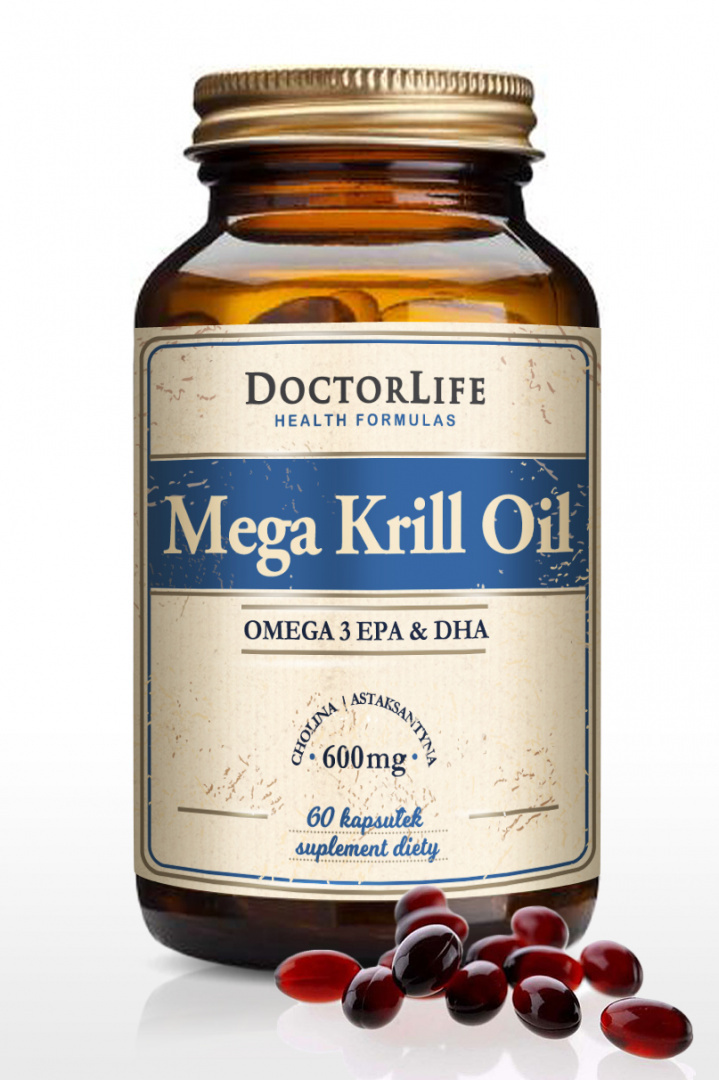 DoctorLife Mega Krill Oil, Olej z Kryla 600mg, Omega 3, 60 kapsułek