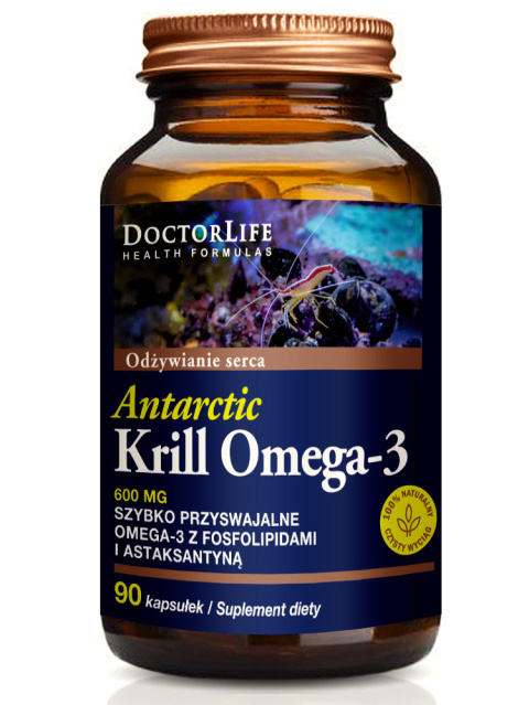 Antarctic Krill Omega-3 Szybko przyswajalne Omega-3 z fosfolipidami i astaksantyną | 90 kapsułek | Doctor Life