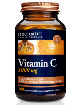 Vitamin C z dziką różą Askorbinian sodu z dziką różą & Bioflawonoidami | 100 kapsułek roślinnych | Doctor Life